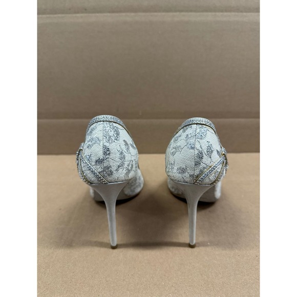 Rene Caovilla Jeweled Cinderella Open Toe Leather Pumps White Womens Size 39.5 - Picture 8 of 16